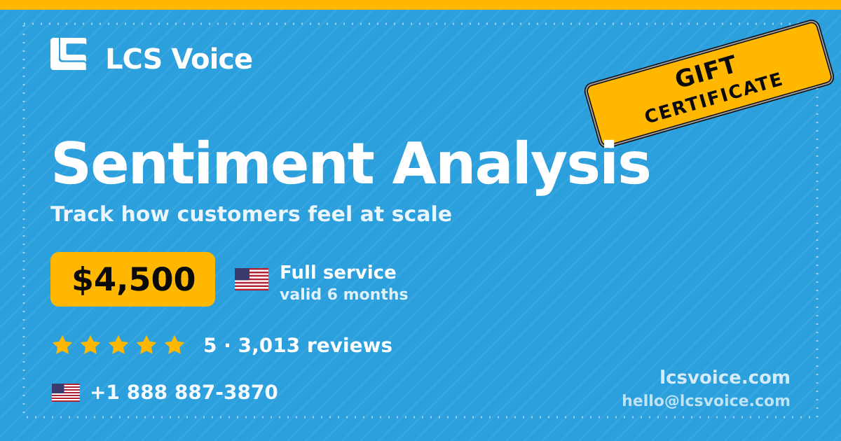 Sentiment Analysis gift certificate — $4,500, valid 6 months. LCS Voice.