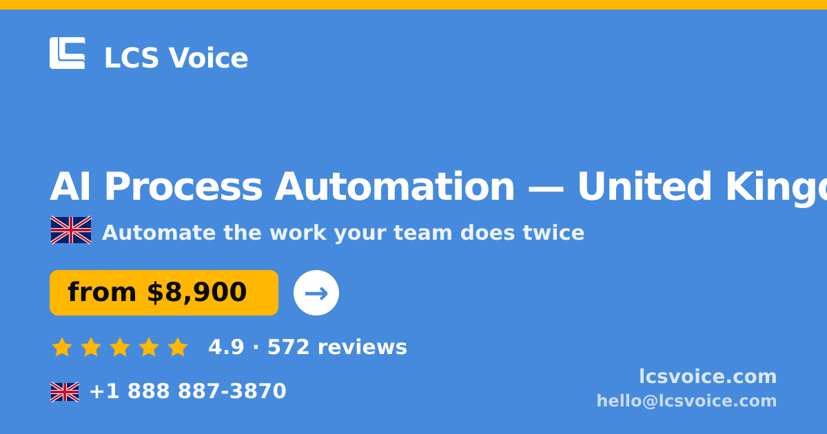 AI Process Automation in United Kingdom — from $8,900, rated 4.9/5 by 572 clients. LCS Voice.