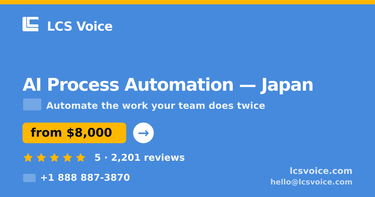 AI Process Automation in Yokohama — from $9,800, rated 4.9/5 by 2582 clients. LCS Voice.