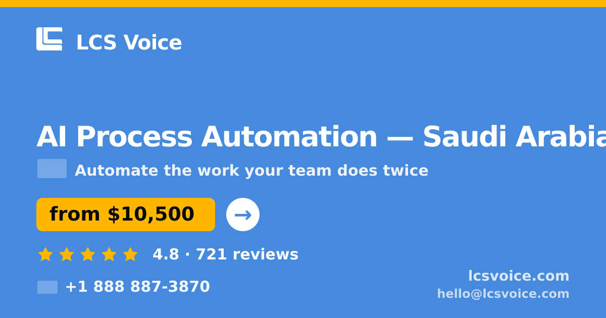 AI Process Automation in Riyadh — from $11,500, rated 4.6/5 by 3177 clients. LCS Voice.