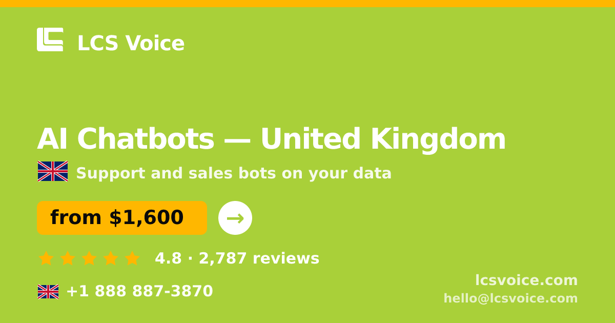 AI Chatbots in Leeds — from $1,800/mo, rated 4.9/5 by 2047 clients. LCS Voice.