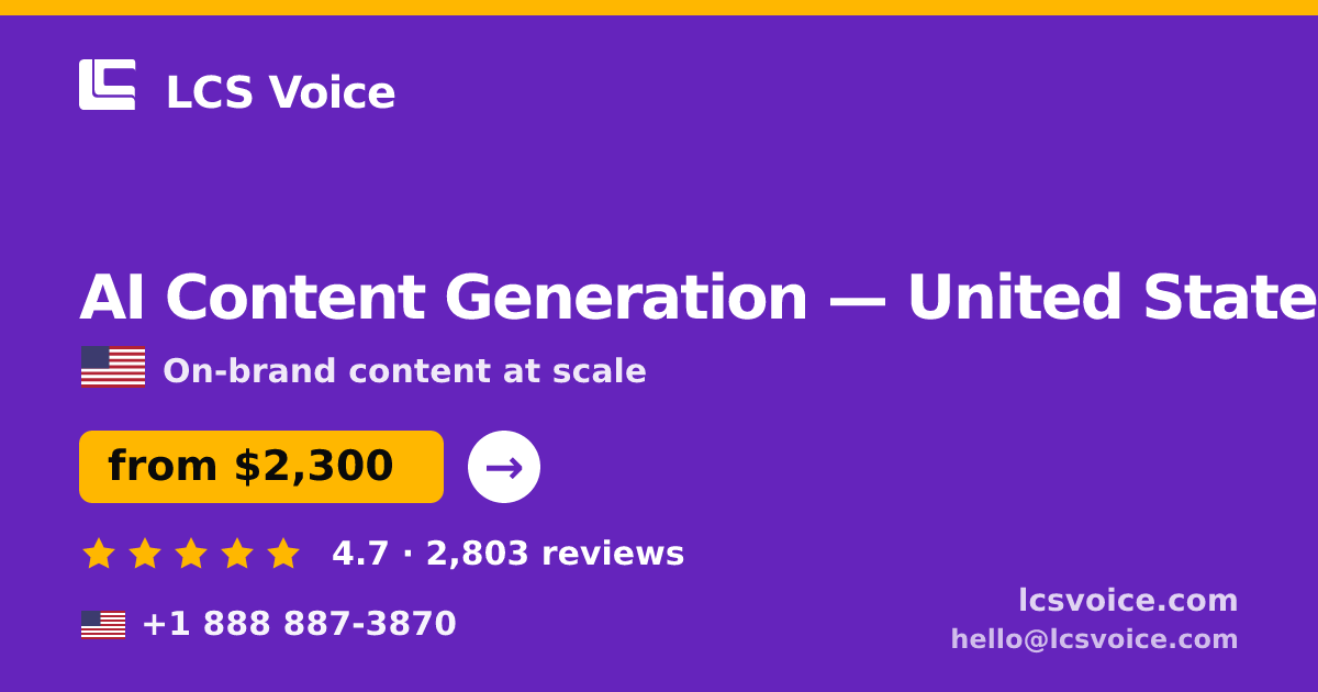 AI Content Generation in San Antonio — from $1,700/mo, rated 4.9/5 by 2297 clients. LCS Voice.