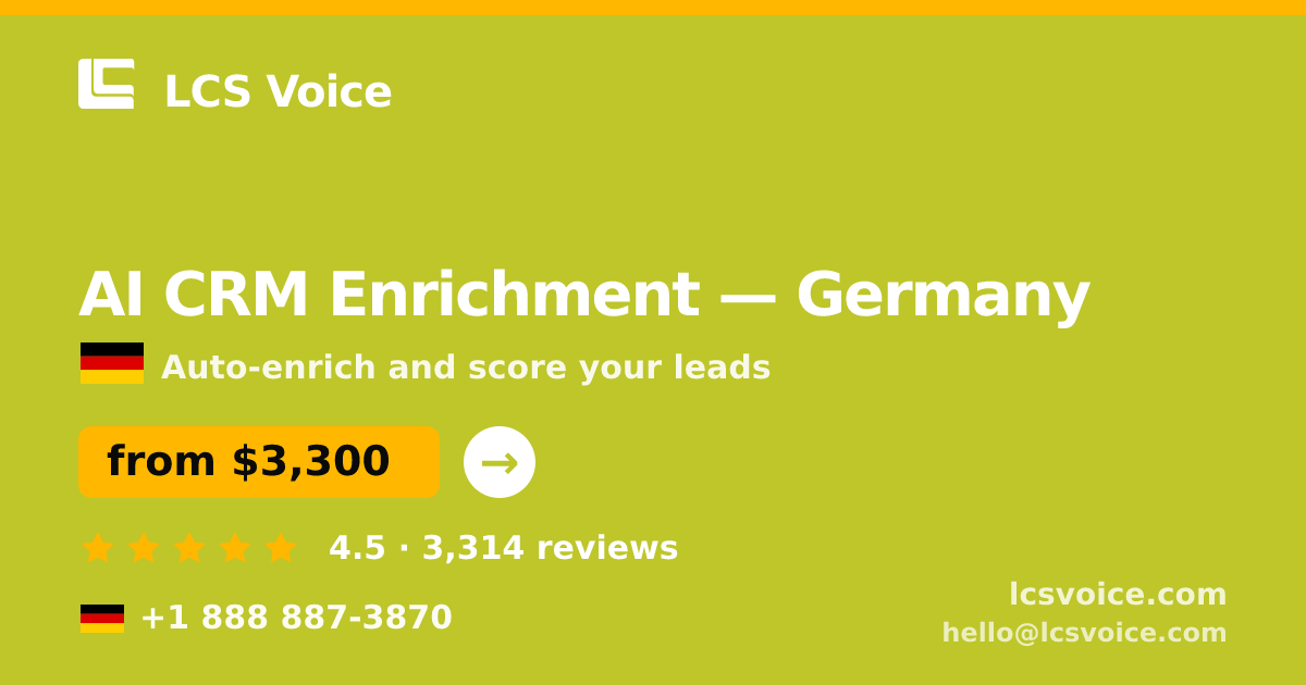 AI CRM Enrichment in Germany — from $3,300/mo, rated 4.5/5 by 3314 clients. LCS Voice.