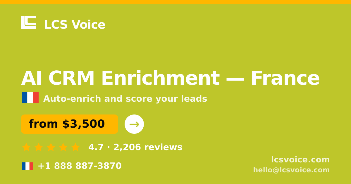 AI CRM Enrichment in France — from $3,500/mo, rated 4.7/5 by 2206 clients. LCS Voice.