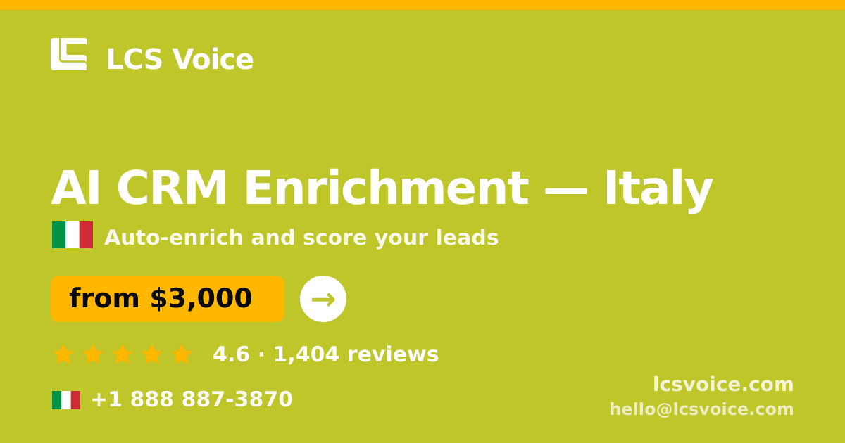 AI CRM Enrichment in Italy — from $3,000/mo, rated 4.6/5 by 1404 clients. LCS Voice.