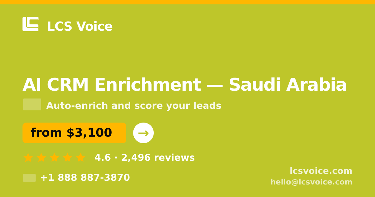 AI CRM Enrichment in Saudi Arabia — from $3,100/mo, rated 4.6/5 by 2496 clients. LCS Voice.