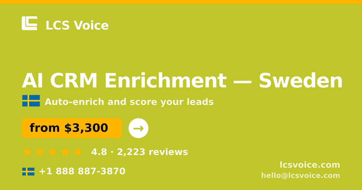 AI CRM Enrichment in Sweden — from $3,300/mo, rated 4.8/5 by 2223 clients. LCS Voice.