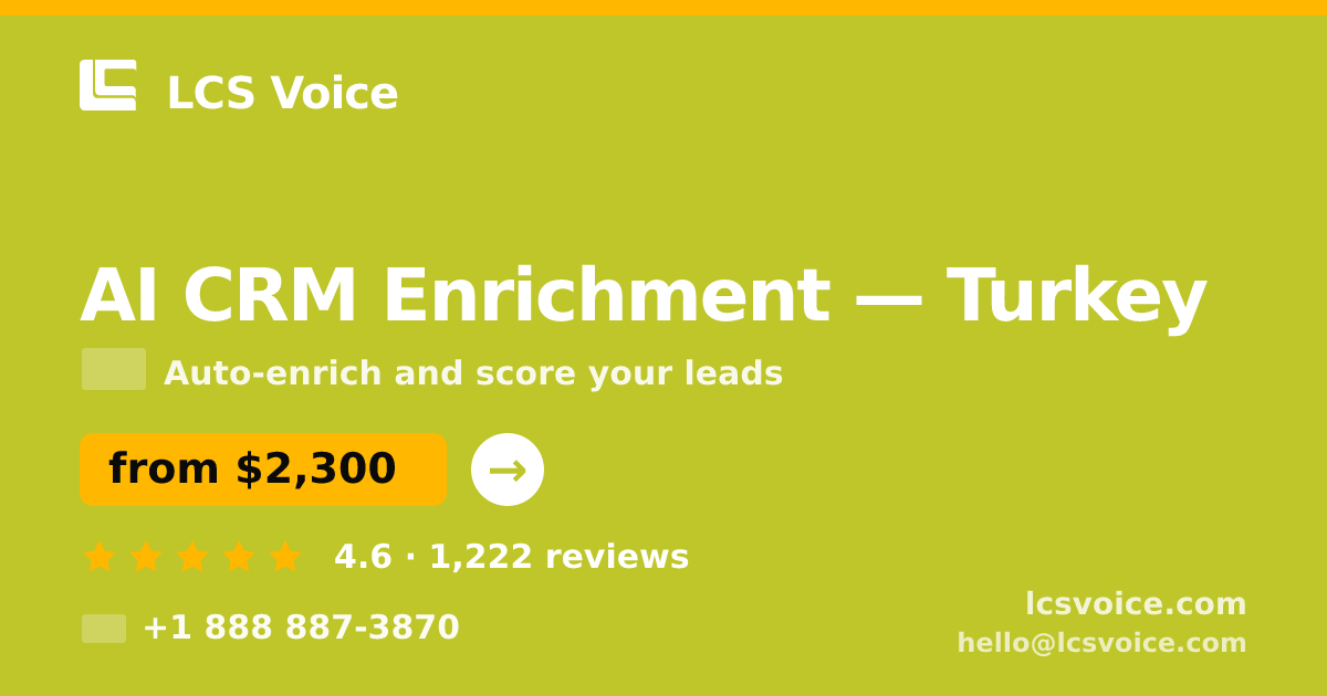 AI CRM Enrichment in Turkey — from $2,300/mo, rated 4.6/5 by 1222 clients. LCS Voice.