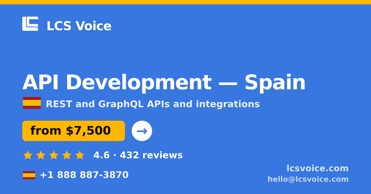 API Development in Spain — from $7,500, rated 4.6/5 by 432 clients. LCS Voice.