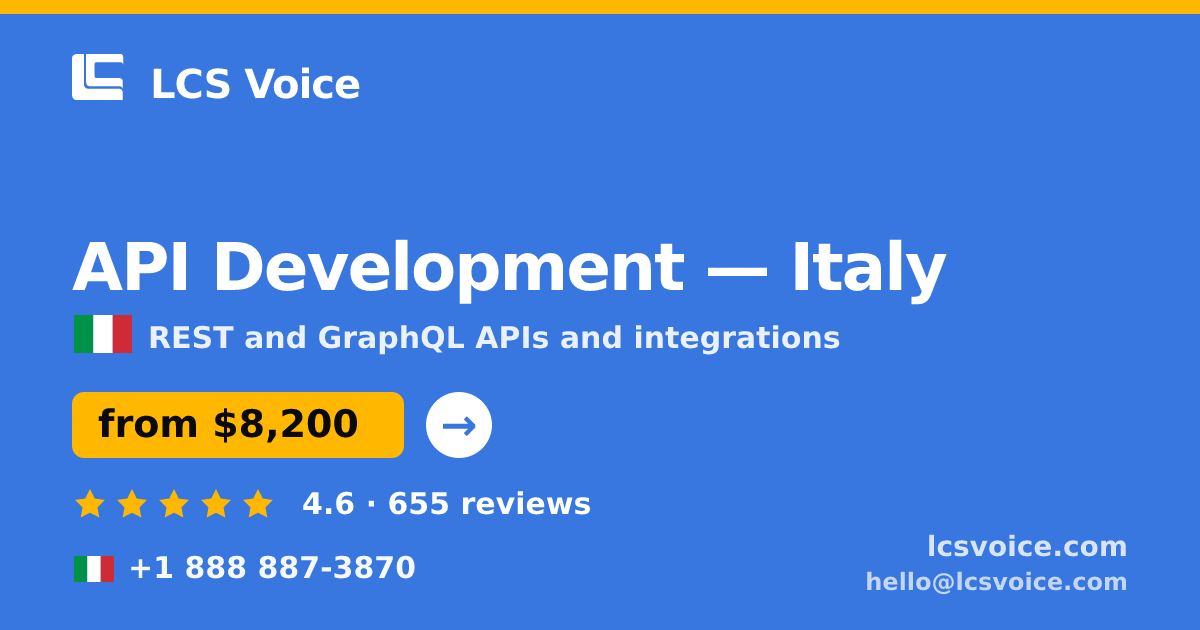 API Development in Italy — from $8,200, rated 4.6/5 by 655 clients. LCS Voice.