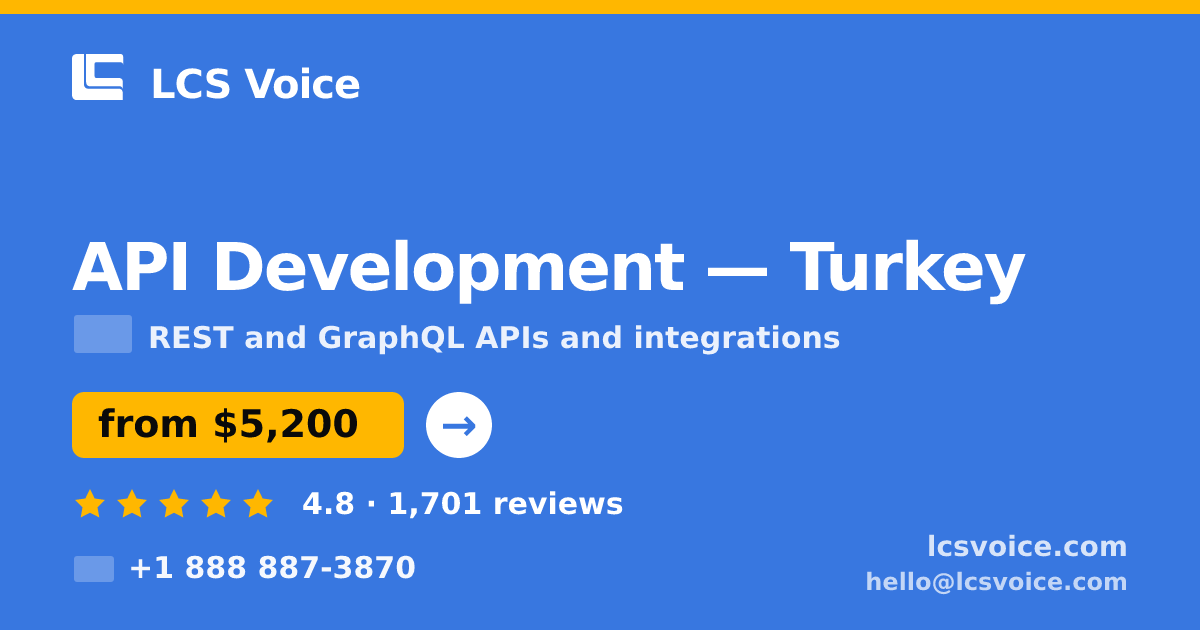 API Development in Turkey — from $5,200, rated 4.8/5 by 1701 clients. LCS Voice.
