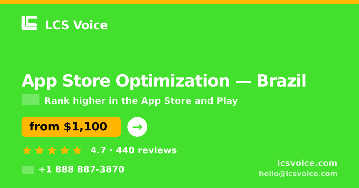 App Store Optimization in Brazil — from $1,100/mo, rated 4.7/5 by 440 clients. LCS Voice.