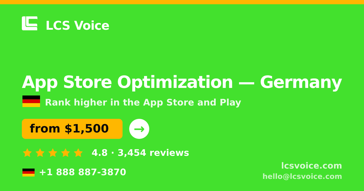 App Store Optimization in Frankfurt — from $1,700/mo, rated 4.7/5 by 1541 clients. LCS Voice.