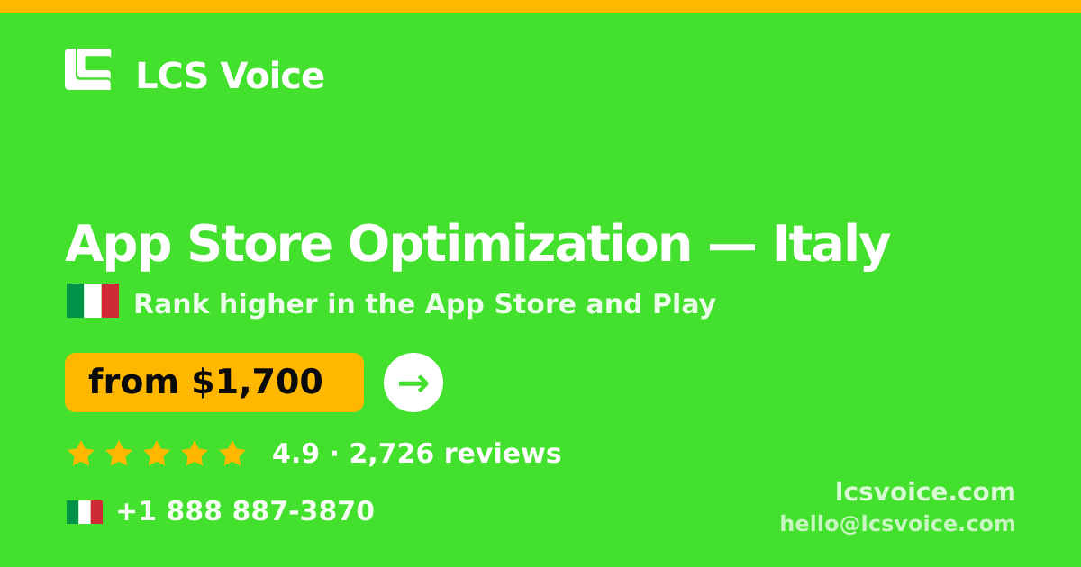 App Store Optimization in Rome — from $1,400/mo, rated 4.8/5 by 1902 clients. LCS Voice.