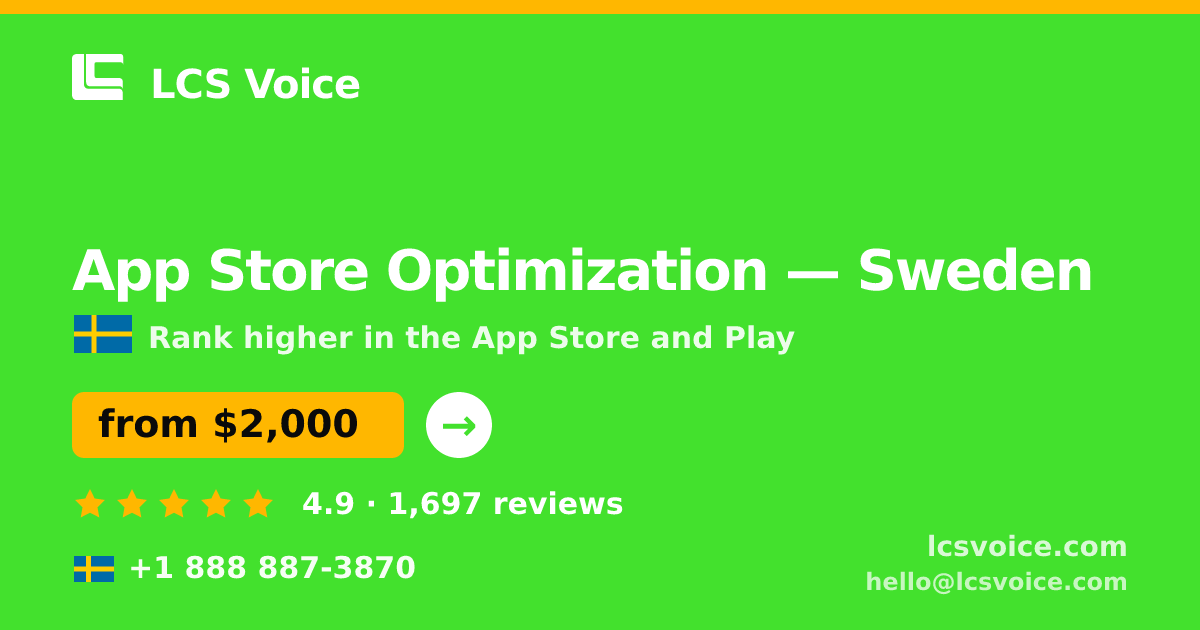 App Store Optimization in Gothenburg — from $1,900/mo, rated 4.9/5 by 1173 clients. LCS Voice.