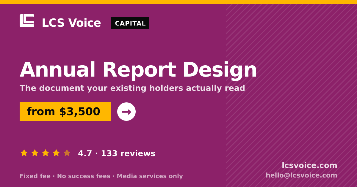 Annual Report Design — from $3,500, rated 4.7/5 across 133 reviews. LCS Voice.