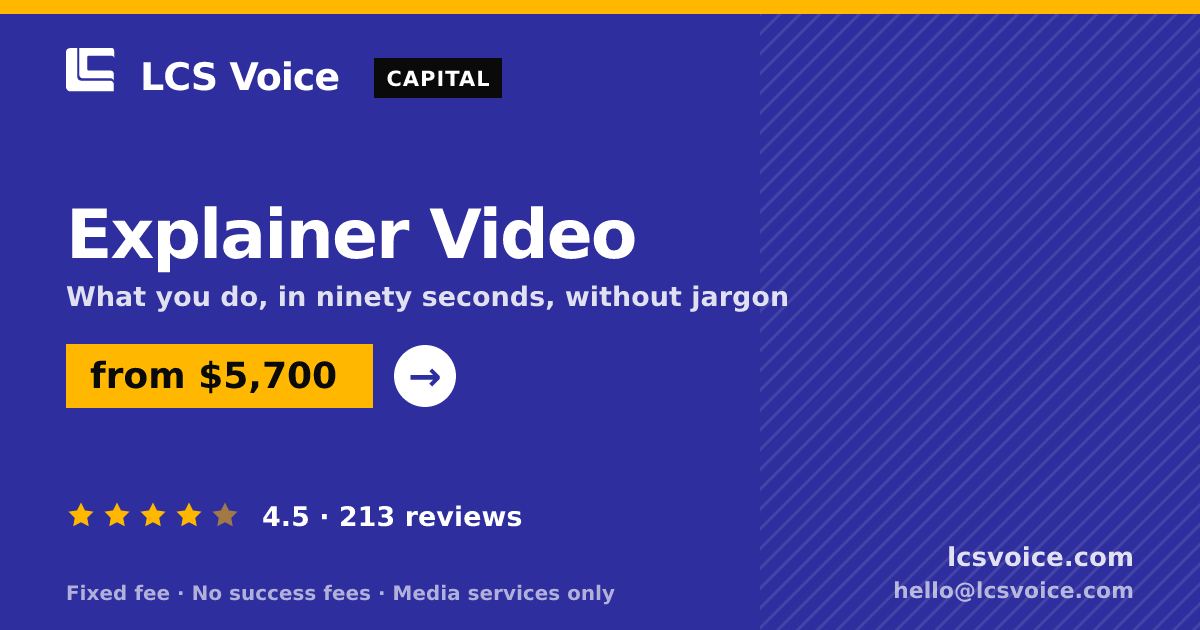 Explainer Video — from $5,700, rated 4.5/5 across 213 reviews. LCS Voice.
