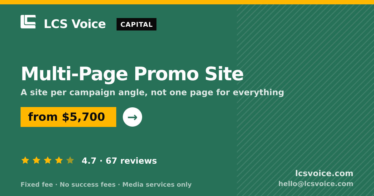 Multi-Page Promo Site — from $5,700, rated 4.7/5 across 67 reviews. LCS Voice.