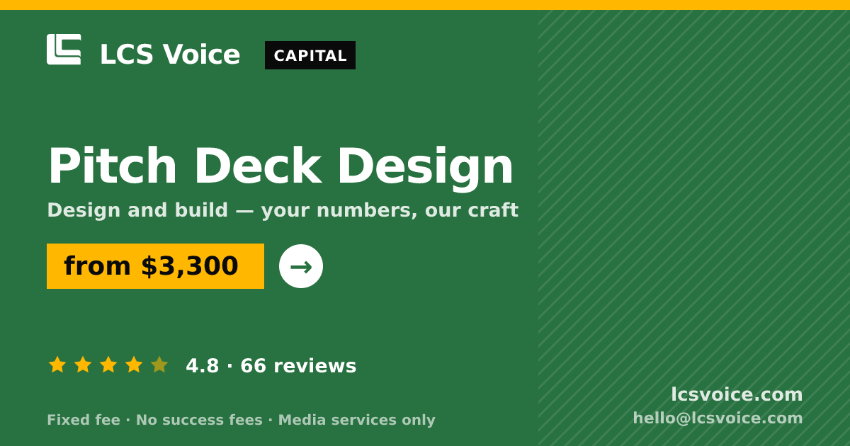 Pitch Deck Design — from $3,300, rated 4.8/5 across 66 reviews. LCS Voice.