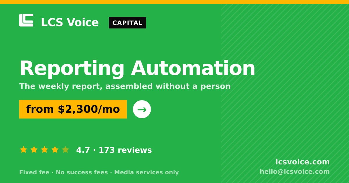 Reporting Automation — from $2,300/mo, rated 4.7/5 across 173 reviews. LCS Voice.