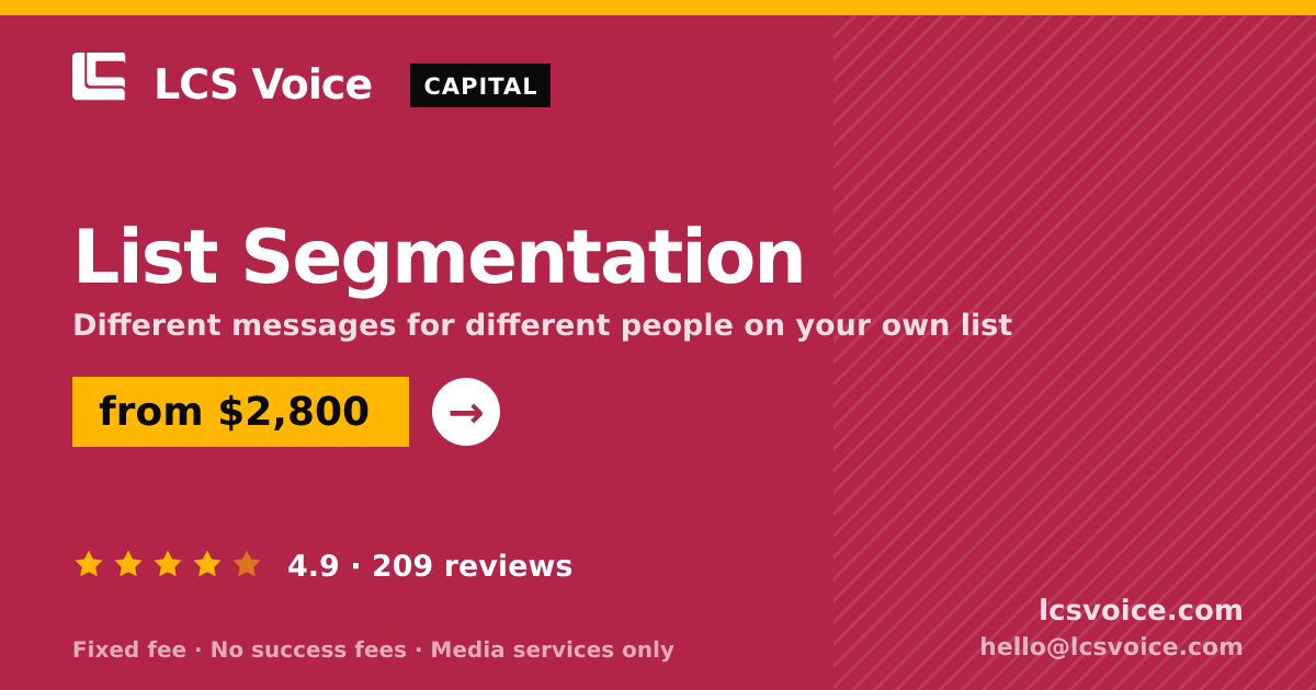 List Segmentation — from $2,800, rated 4.9/5 across 209 reviews. LCS Voice.