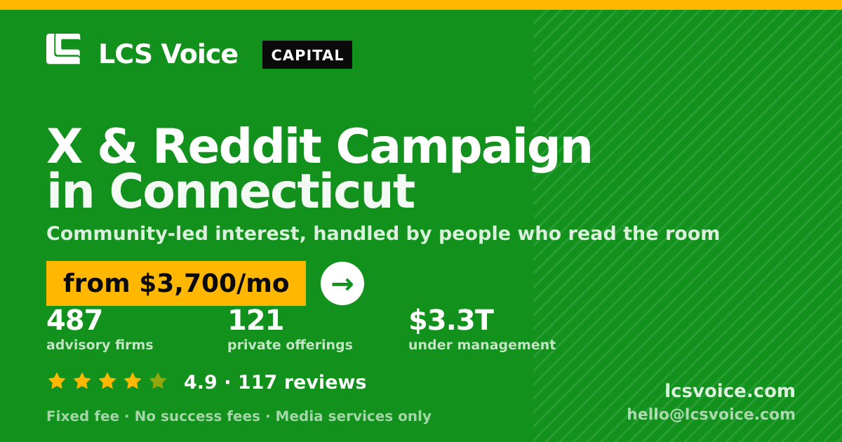 X & Reddit Campaign in Connecticut — from $3,700/mo, rated 4.9/5 across 117 reviews. LCS Voice.