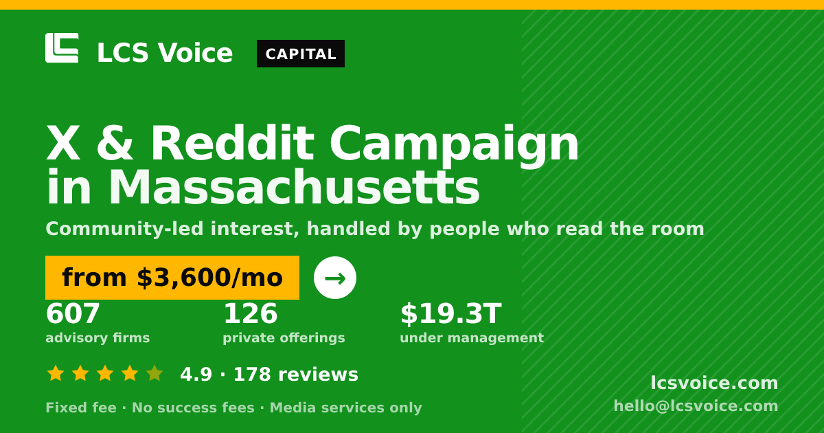 X & Reddit Campaign in Massachusetts — from $3,600/mo, rated 4.9/5 across 178 reviews. LCS Voice.