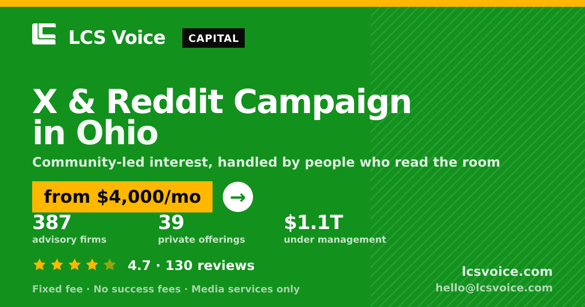 X & Reddit Campaign in Ohio — from $4,000/mo, rated 4.7/5 across 130 reviews. LCS Voice.