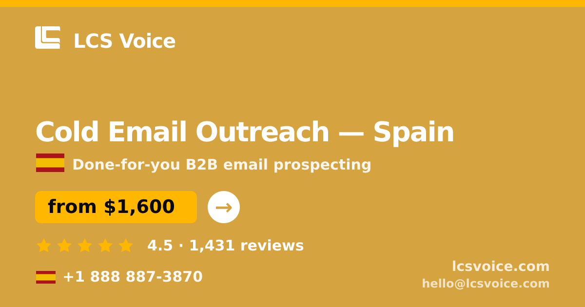 Cold Email Outreach in Spain — from $1,600/mo, rated 4.5/5 by 1431 clients. LCS Voice.