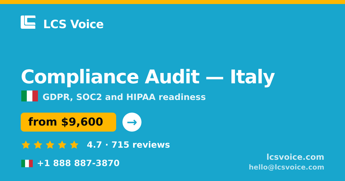Compliance Audit in Turin — from $7,700, rated 4.9/5 by 1517 clients. LCS Voice.