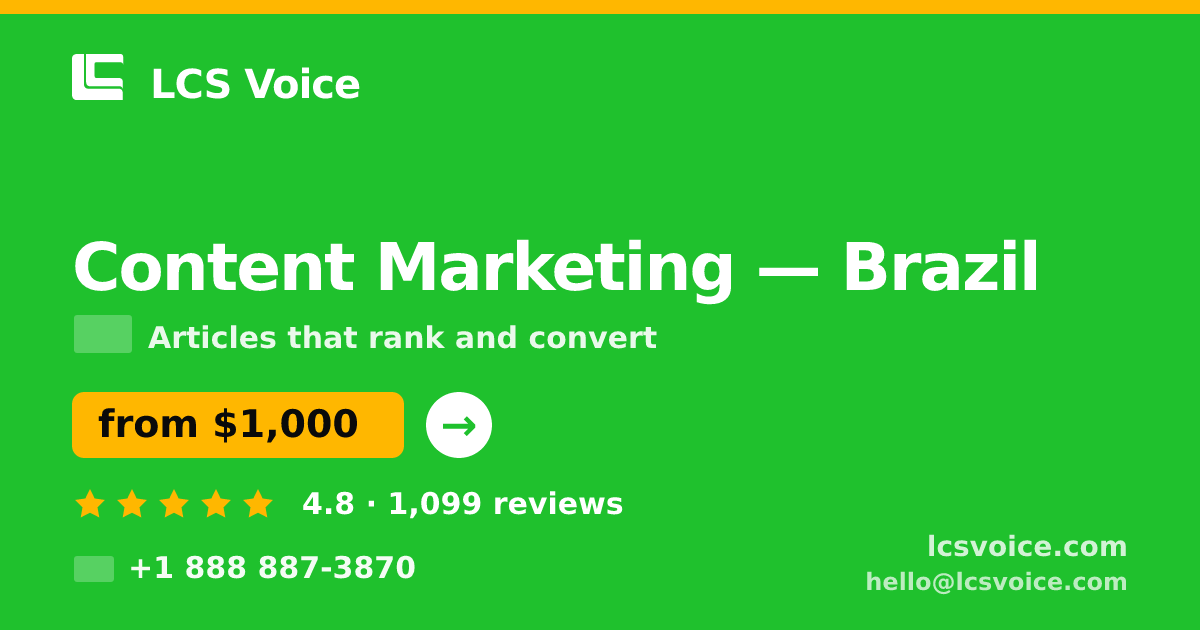 Content Marketing in Brazil — from $1,000/mo, rated 4.8/5 by 1099 clients. LCS Voice.