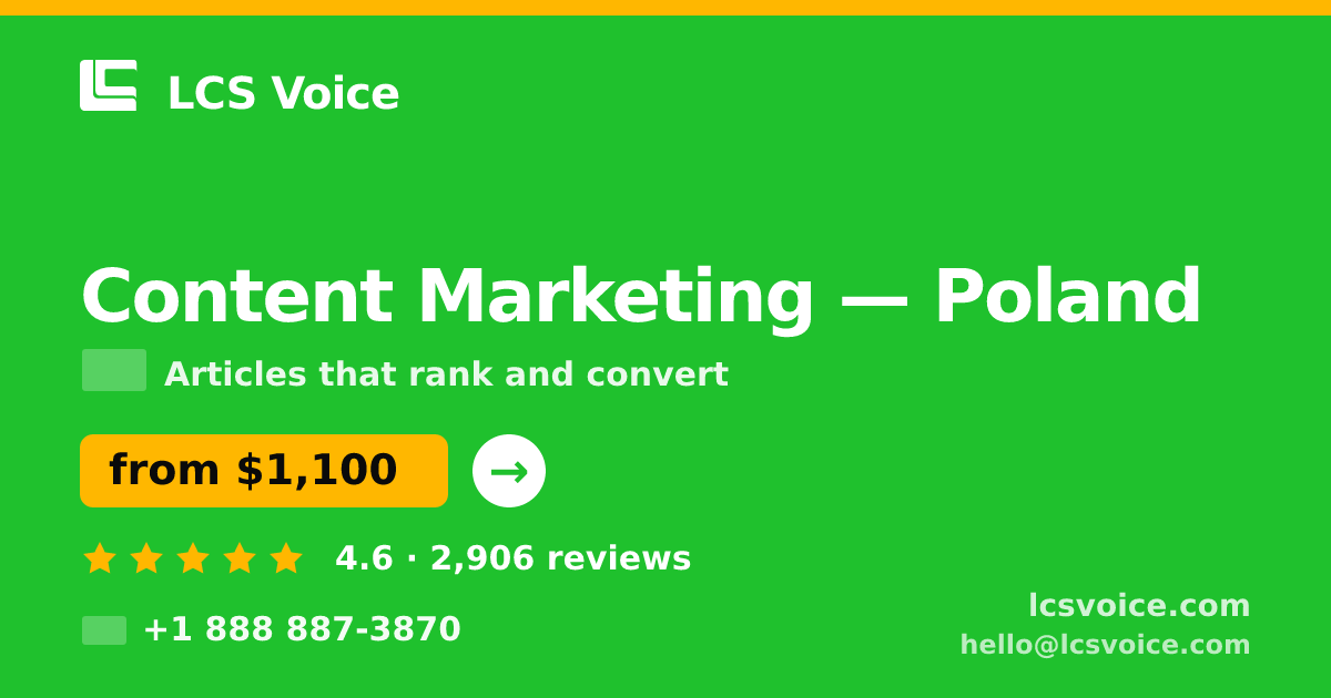 Content Marketing in Poland — from $1,100/mo, rated 4.6/5 by 2906 clients. LCS Voice.