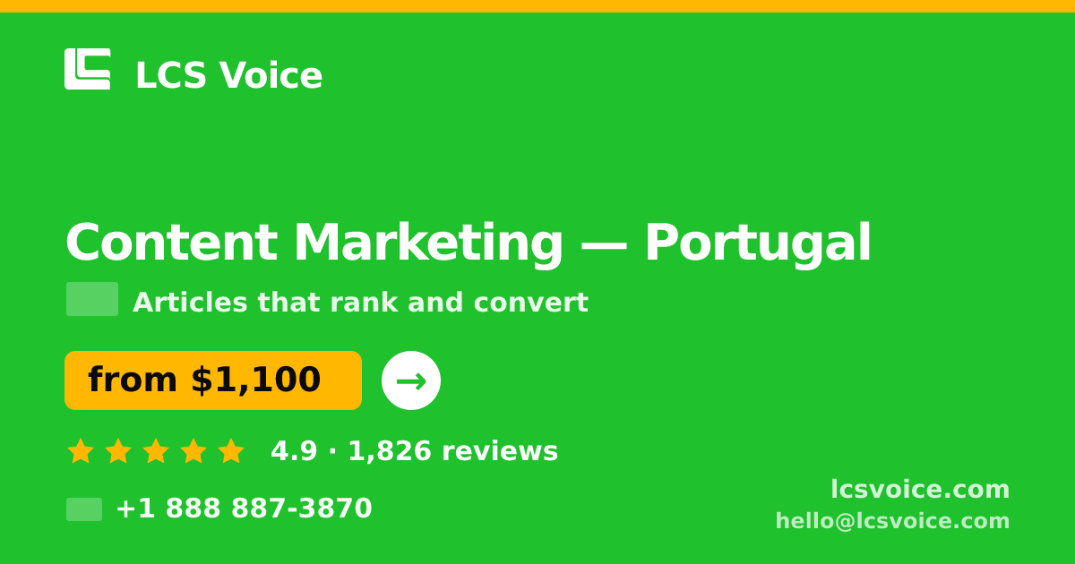 Content Marketing in Porto — from $1,200/mo, rated 4.9/5 by 2502 clients. LCS Voice.