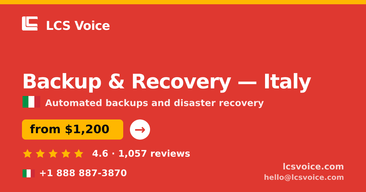Backup & Recovery in Italy — from $1,200/mo, rated 4.6/5 by 1057 clients. LCS Voice.