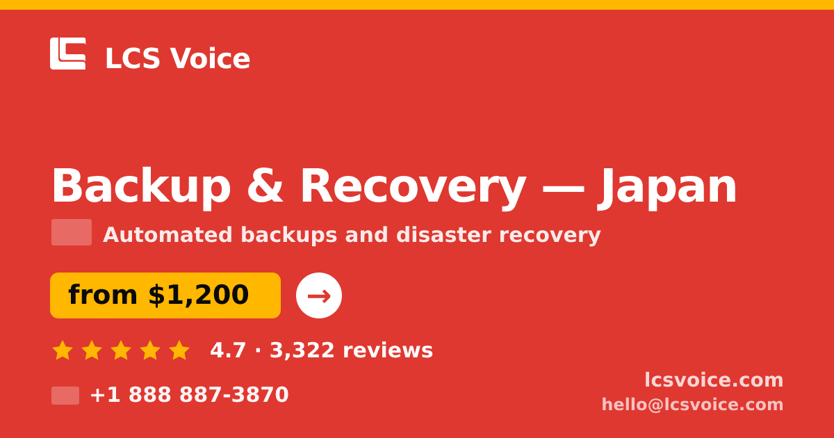Backup & Recovery in Nagoya — from $1,400/mo, rated 4.9/5 by 864 clients. LCS Voice.