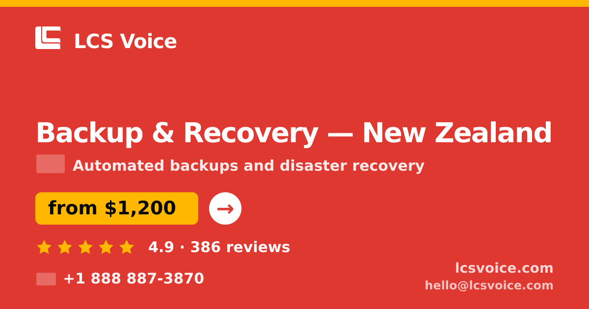 Backup & Recovery in New Zealand — from $1,200/mo, rated 4.9/5 by 386 clients. LCS Voice.