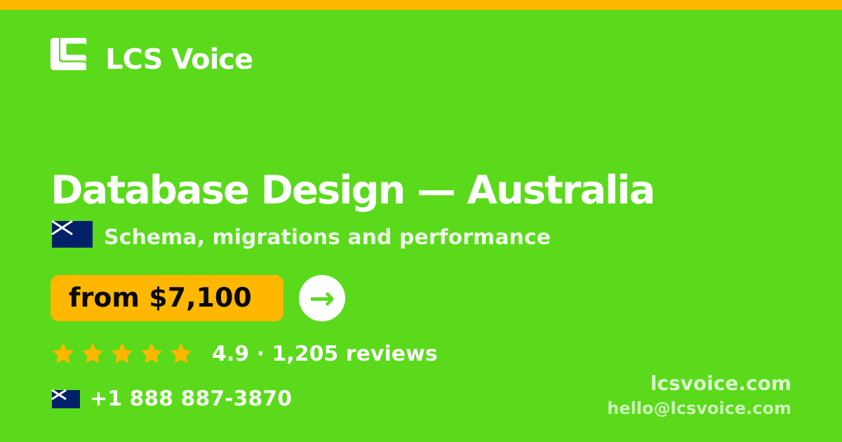 Database Design in Brisbane — from $5,400, rated 5/5 by 2325 clients. LCS Voice.