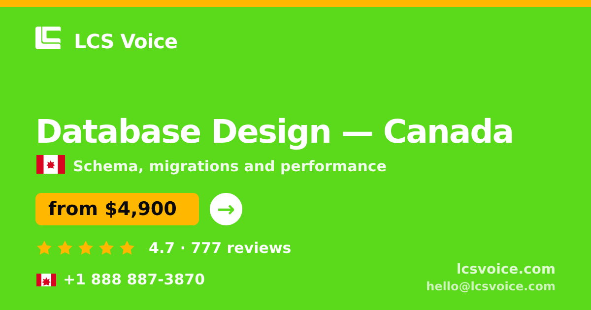 Database Design in Toronto — from $5,600, rated 4.7/5 by 1384 clients. LCS Voice.