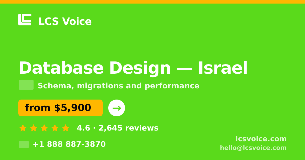 Database Design in Jerusalem — from $7,000, rated 4.6/5 by 804 clients. LCS Voice.