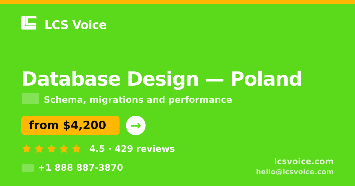 Database Design in Poland — from $4,200, rated 4.5/5 by 429 clients. LCS Voice.