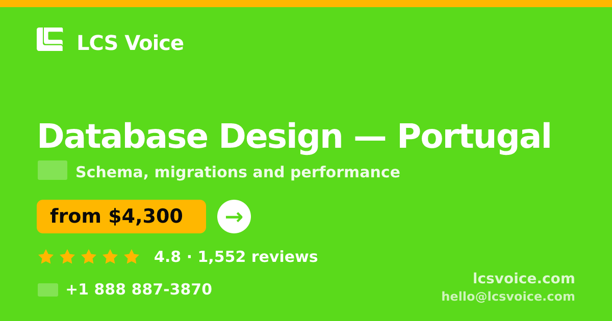 Database Design in Braga — from $4,300, rated 4.9/5 by 872 clients. LCS Voice.