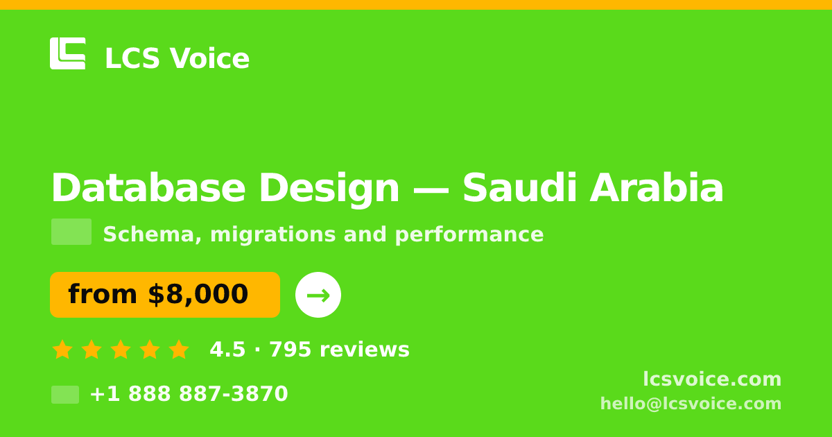 Database Design in Dammam — from $6,100, rated 4.6/5 by 1612 clients. LCS Voice.