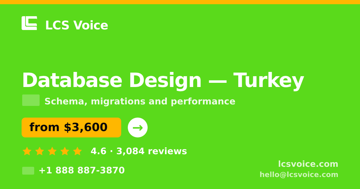 Database Design in Turkey — from $3,600, rated 4.6/5 by 3084 clients. LCS Voice.