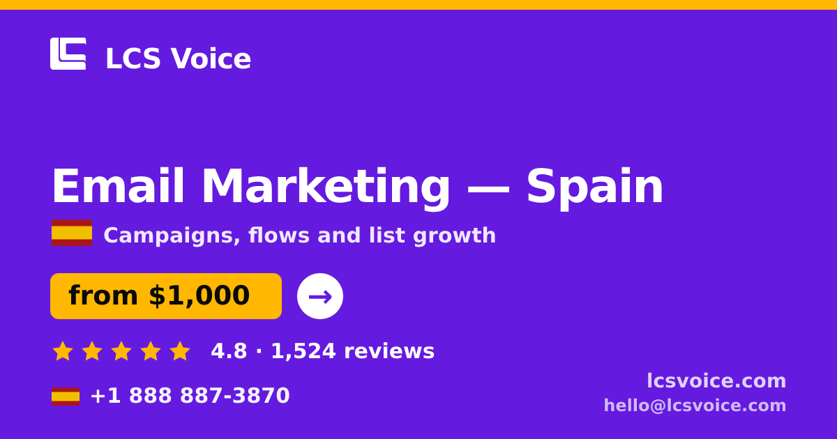 Email Marketing in Spain — from $1,000/mo, rated 4.8/5 by 1524 clients. LCS Voice.
