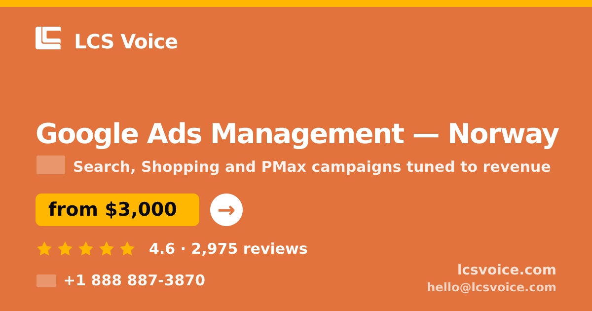 Google Ads Management in Norway — from $3,000/mo, rated 4.6/5 by 2975 clients. LCS Voice.