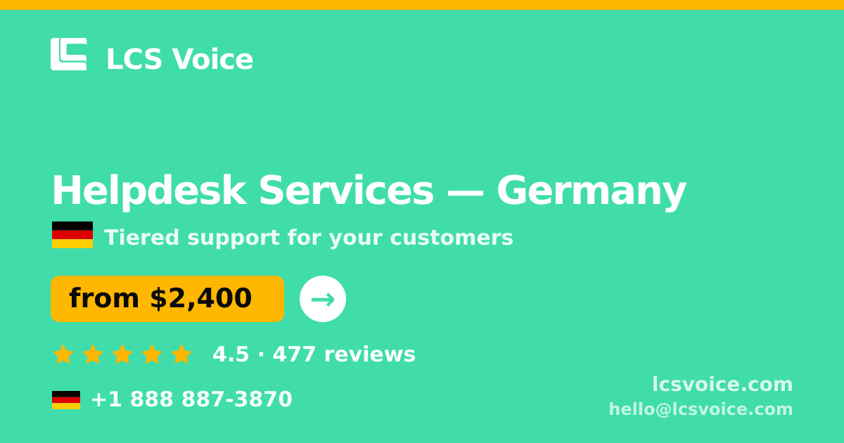Helpdesk Services in Germany — from $2,400/mo, rated 4.5/5 by 477 clients. LCS Voice.