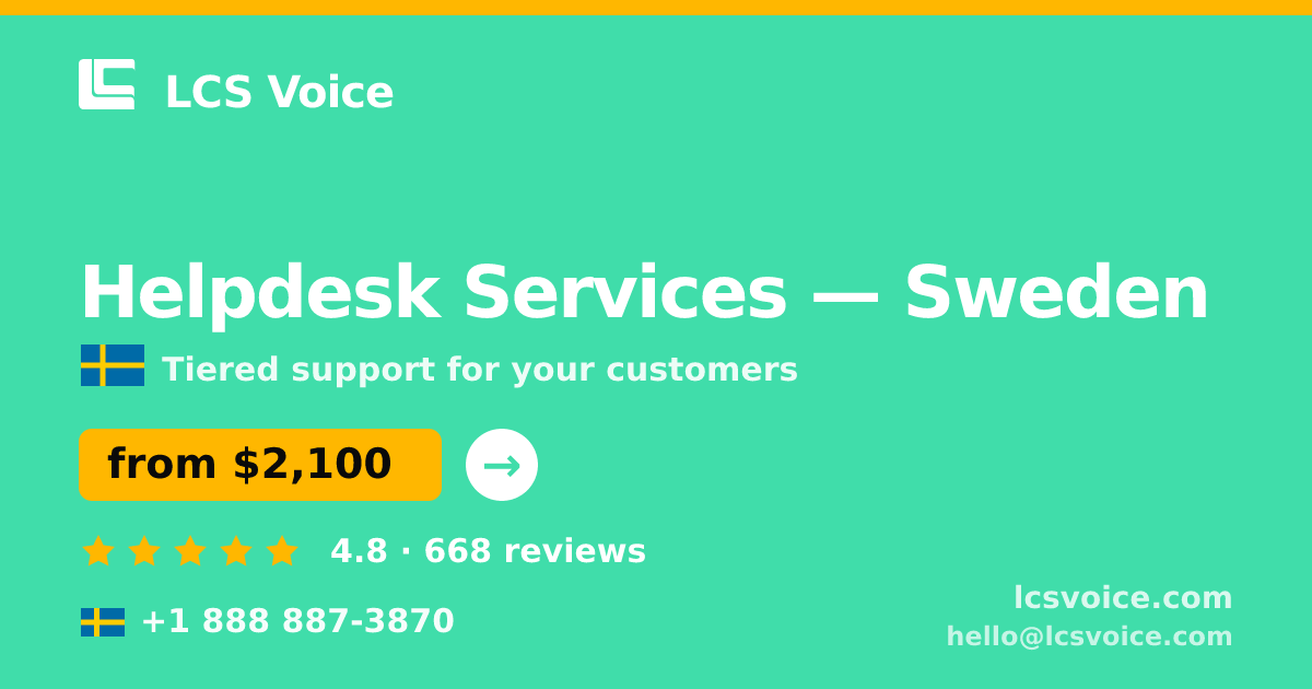 Helpdesk Services in Gothenburg — from $3,000/mo, rated 4.6/5 by 715 clients. LCS Voice.