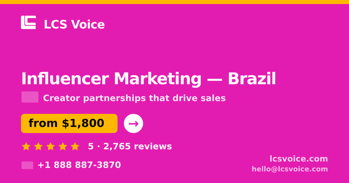 Influencer Marketing in Brazil — from $1,800/mo, rated 5/5 by 2765 clients. LCS Voice.