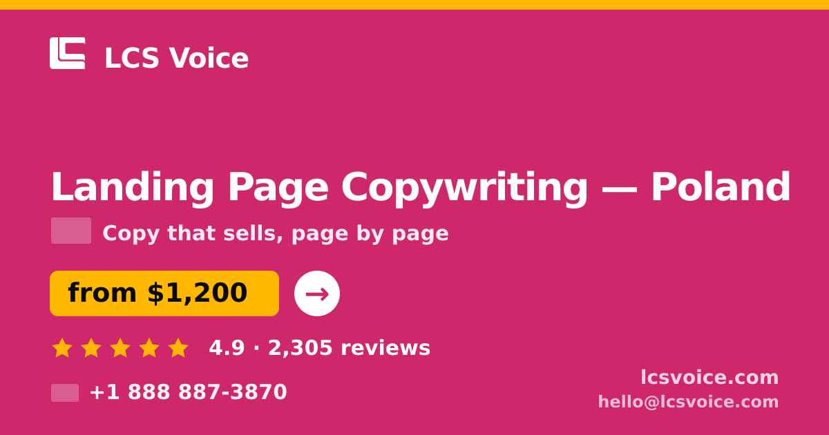 Landing Page Copywriting in Poland — from $1,200, rated 4.9/5 by 2305 clients. LCS Voice.