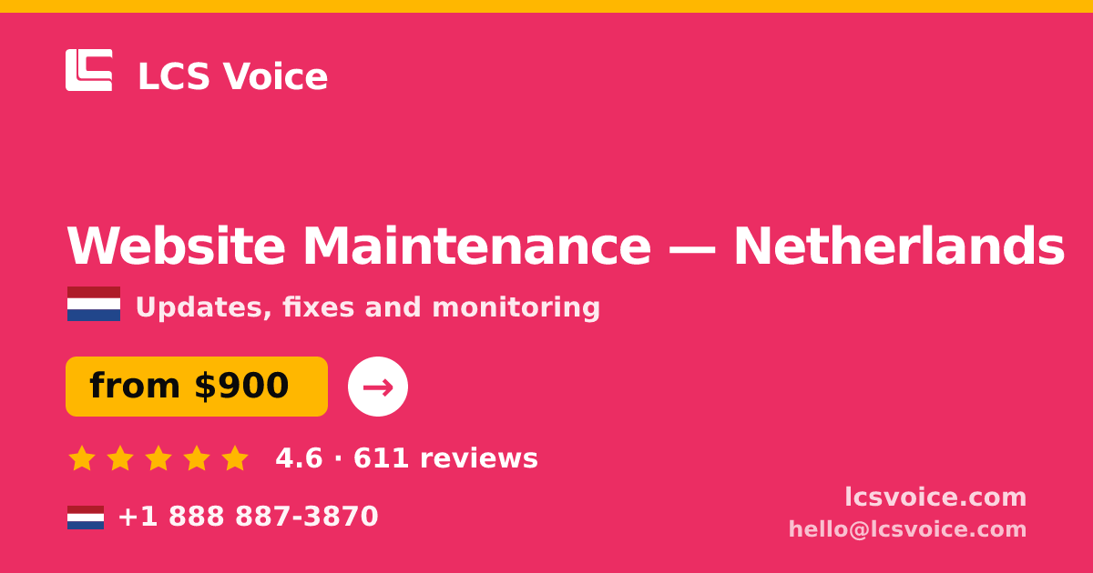 Website Maintenance in Amsterdam — from $1,100/mo, rated 4.8/5 by 2499 clients. LCS Voice.